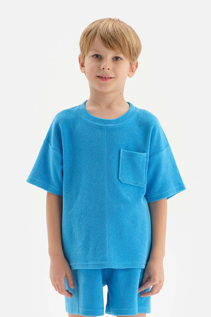 Erkek Çocuk Mavi Havlu O Yaka Tişört