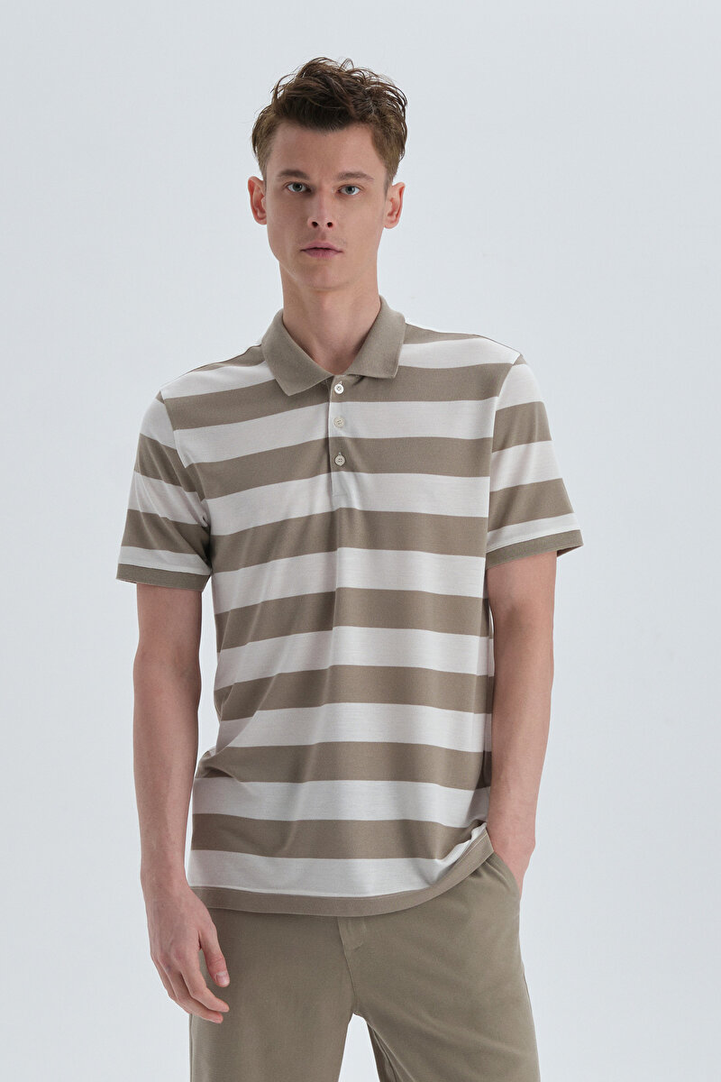 Dagi Mens Khaki Striped T-Shirt 22SM12069NG_HKC | DAGI