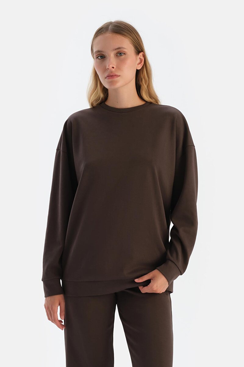 Koyu Kahve Basıc Modal Sweatshirt 24AW11313BB_330 | DAGI