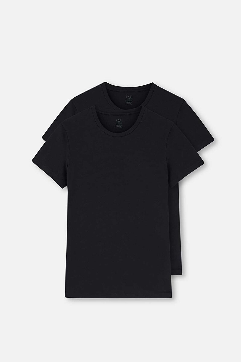 Siyah Compact O Yaka T-Shirt 2'Li