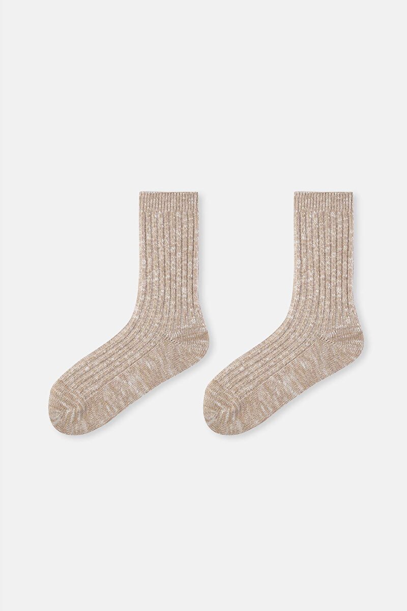 Bej Kadın Pamuklu Kışlık Çorap