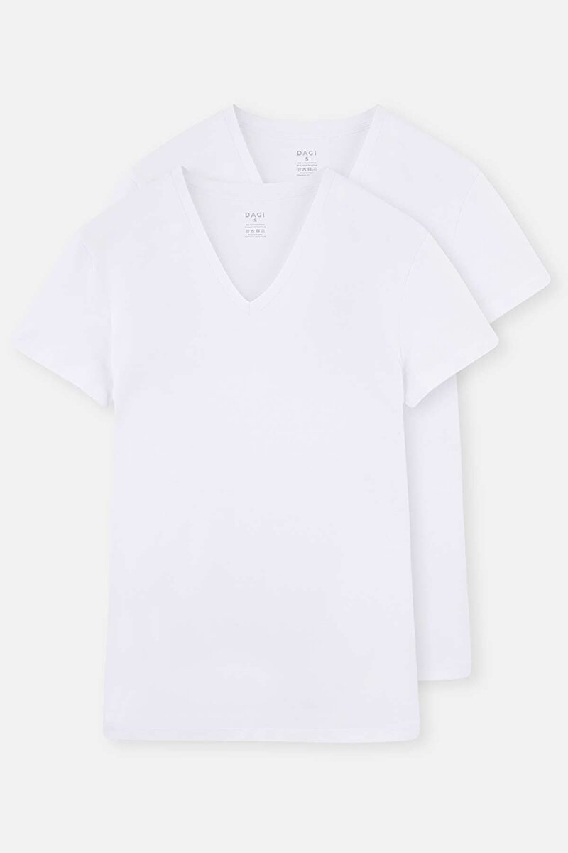 Beyaz Compact V Yaka Fanila T-Shirt 2'Li