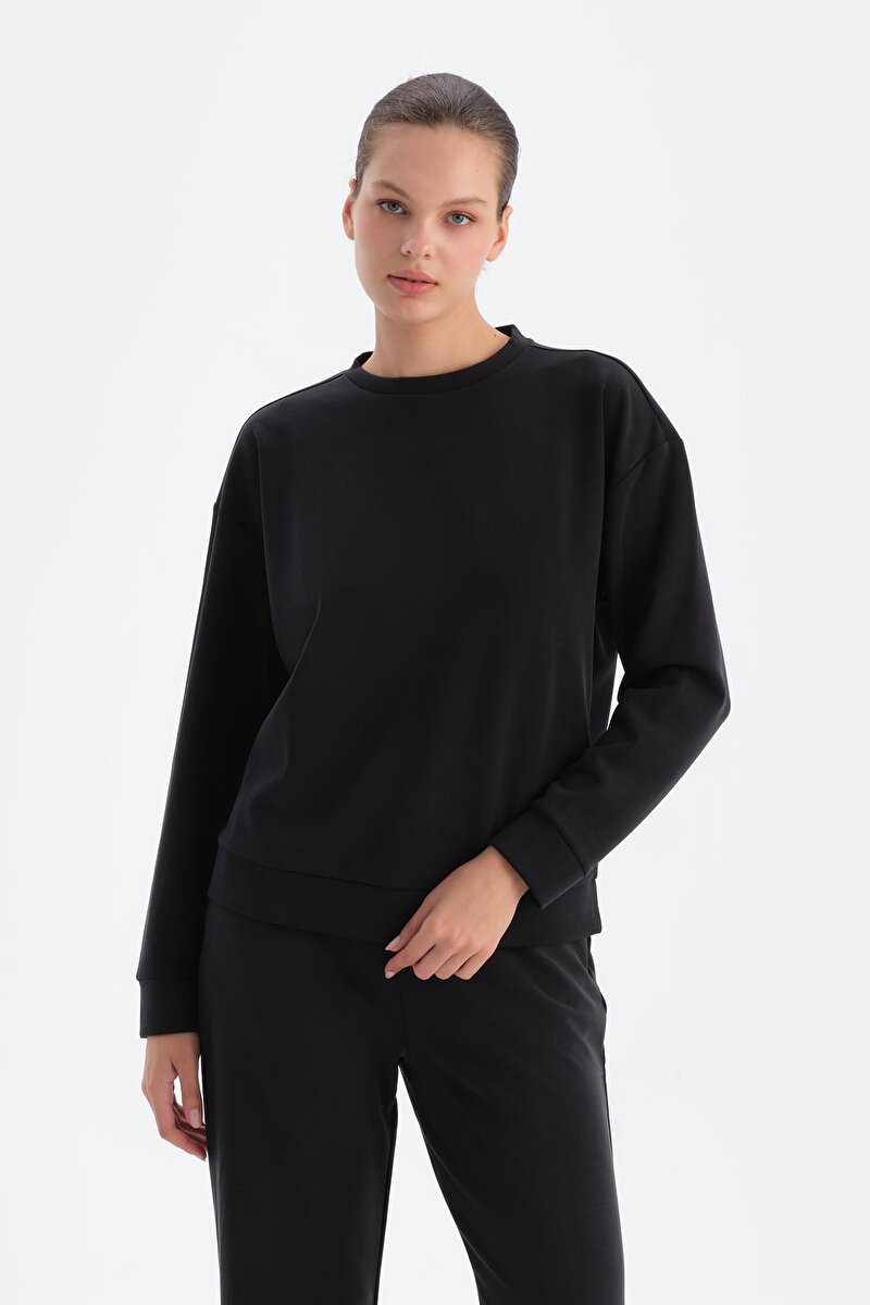 Siyah Basıc Modal Sweatshırt 24AW11320BB_366 | DAGI