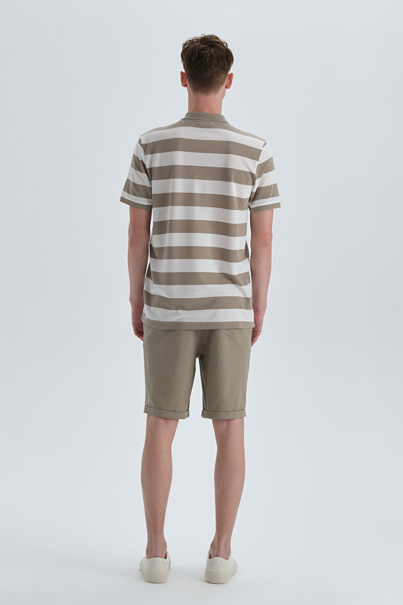 Dagi Mens Khaki Striped T-Shirt 22SM12069NG_HKC | DAGI