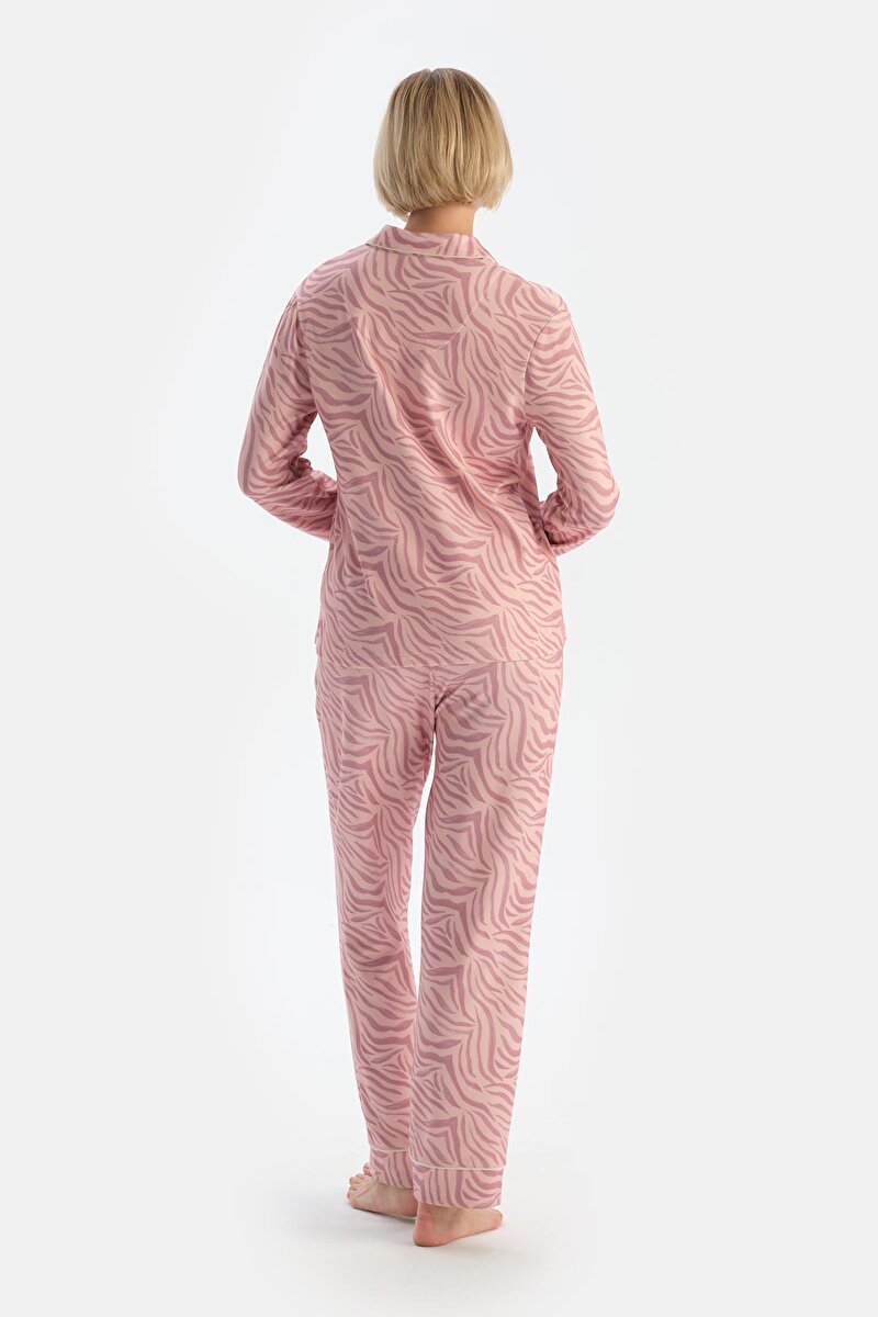 Açık Pembe Zebra Desenli Termal Pijama Takımı 24AW17705BB_357 | DAGI