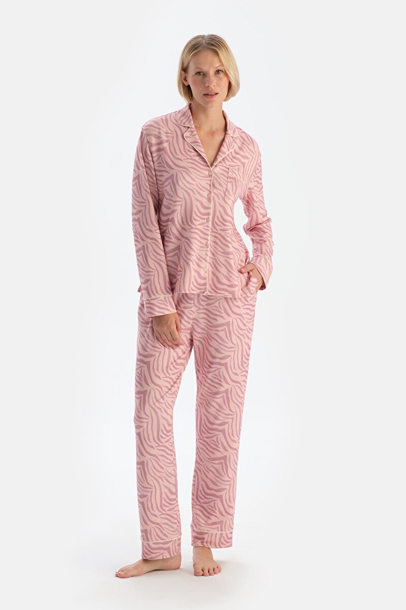 Açık Pembe Zebra Desenli Termal Pijama Takımı 24AW17705BB_357 | DAGI